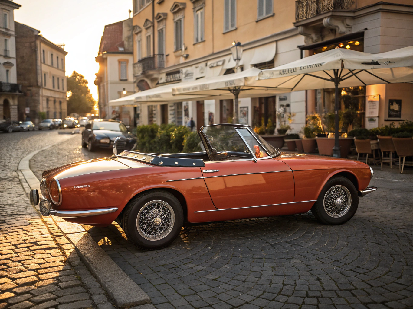 Yellow classic Alfa Romeo Spider outdoors