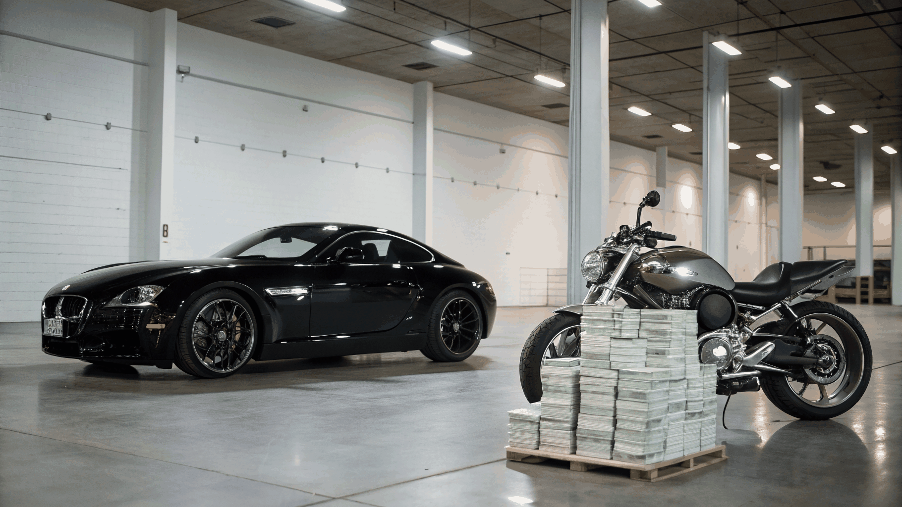 Financial analysis sheets and calculator alongside classic sports car keys