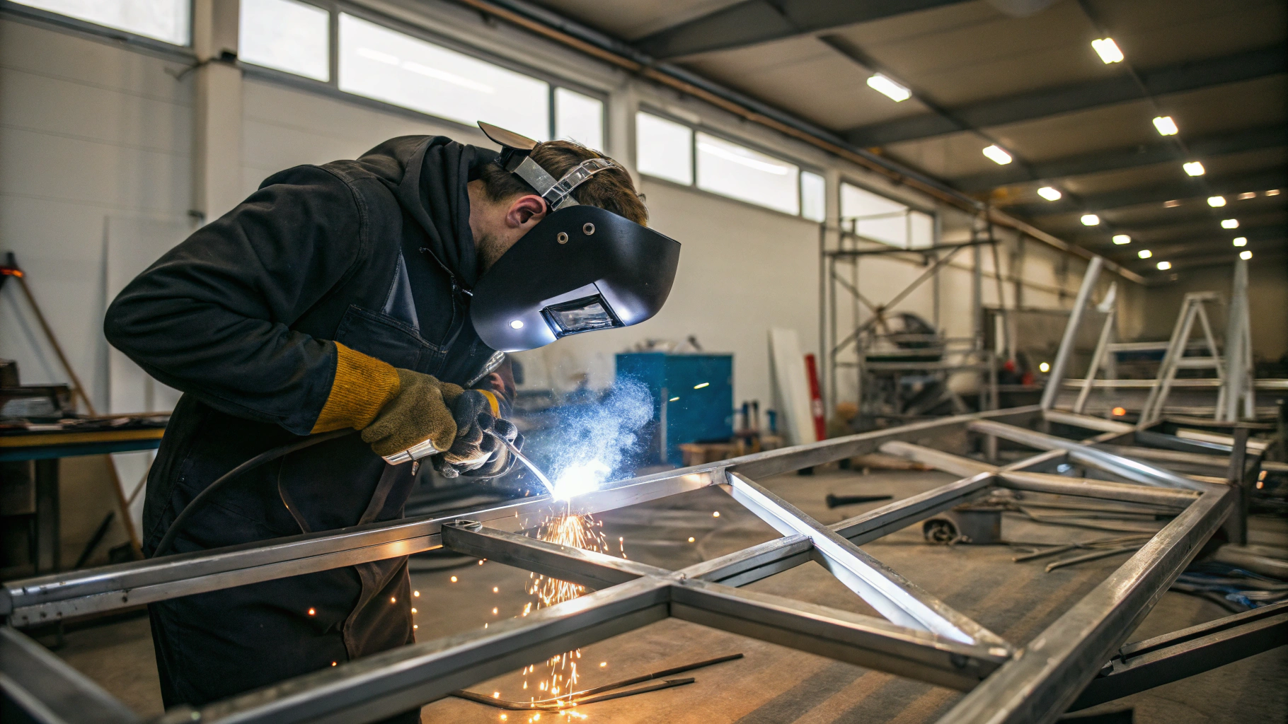 Master fabricator welding a replacement sill panel on a classic car chassis