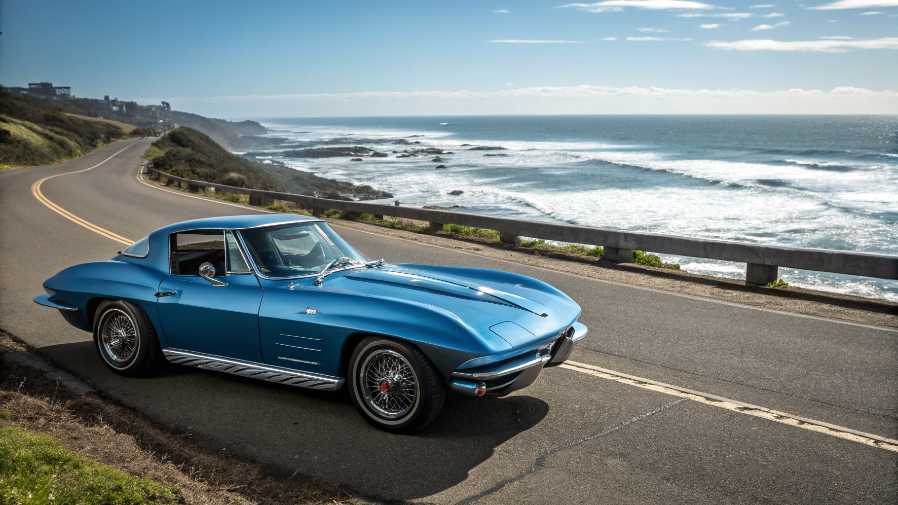 White C3 Corvette on grass under blue sky